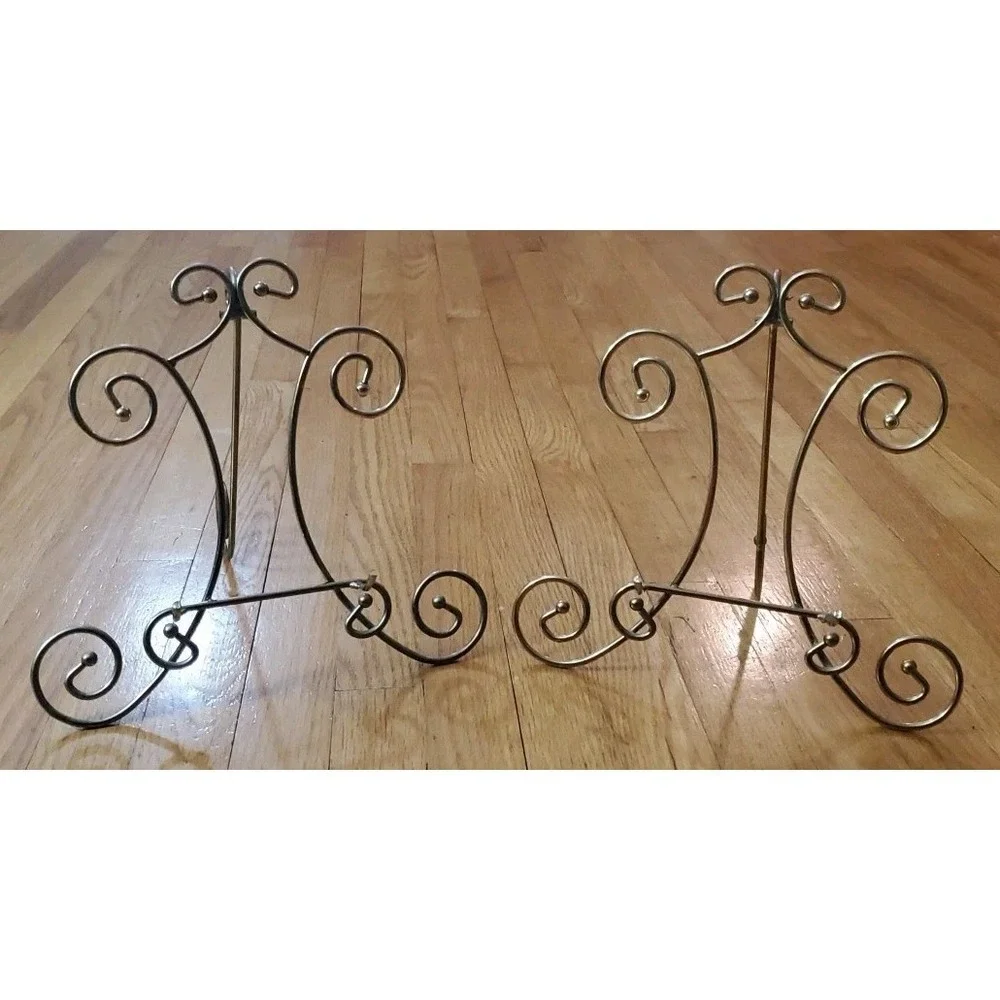 Vintage Brass Gold Metal Picture Stand Easels Set of 2 Hollywood Regency